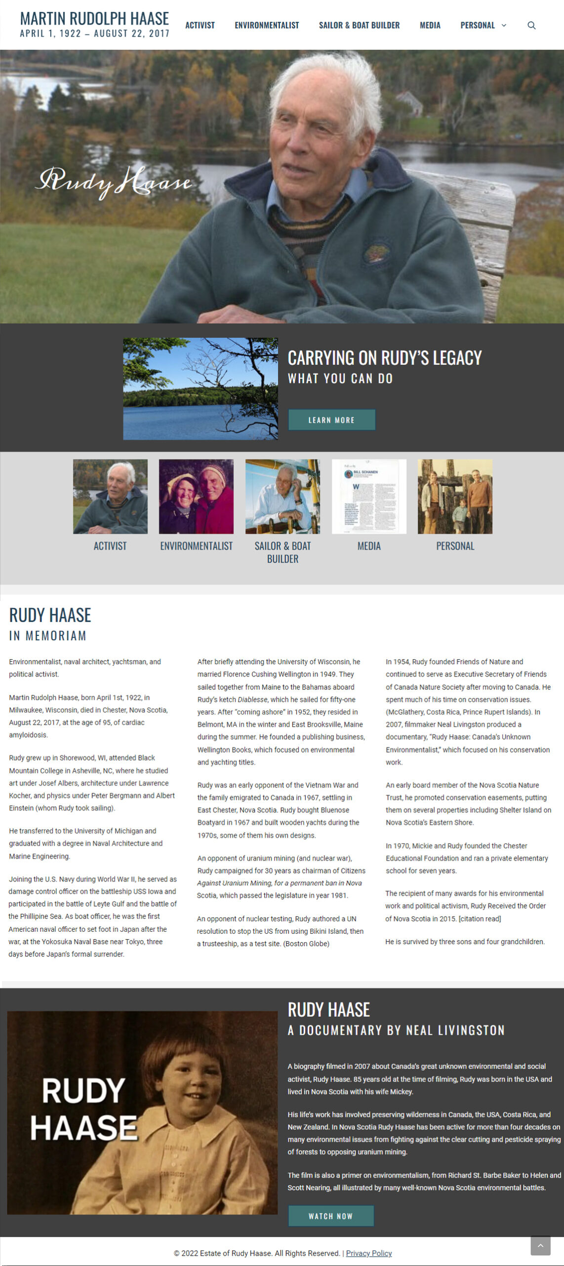 Rudy Haase Memorial Website Design